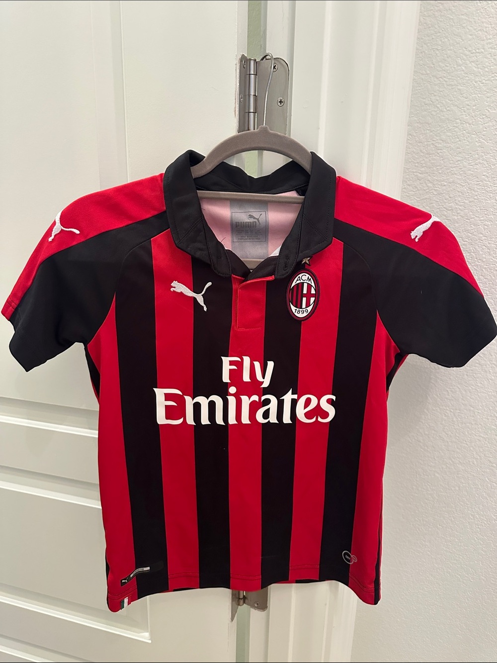 Puma AC Milan Kids Red and Black Striped Soccer Jersey